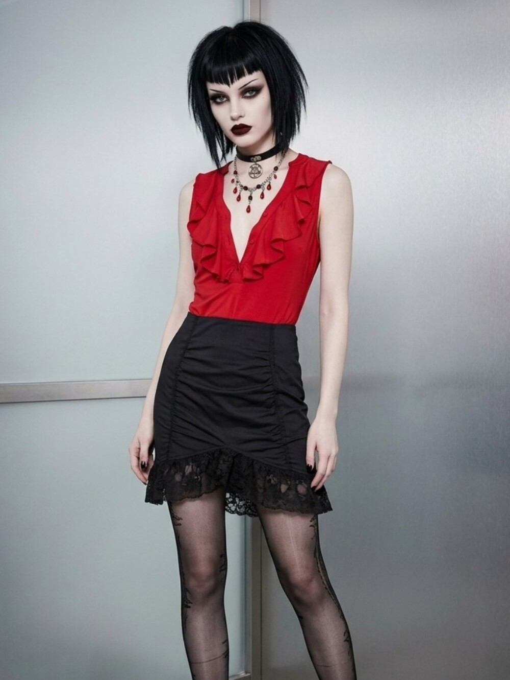 Red Ruffle Top Goth